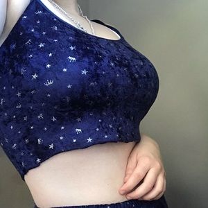 Starry print crop top, navy blue